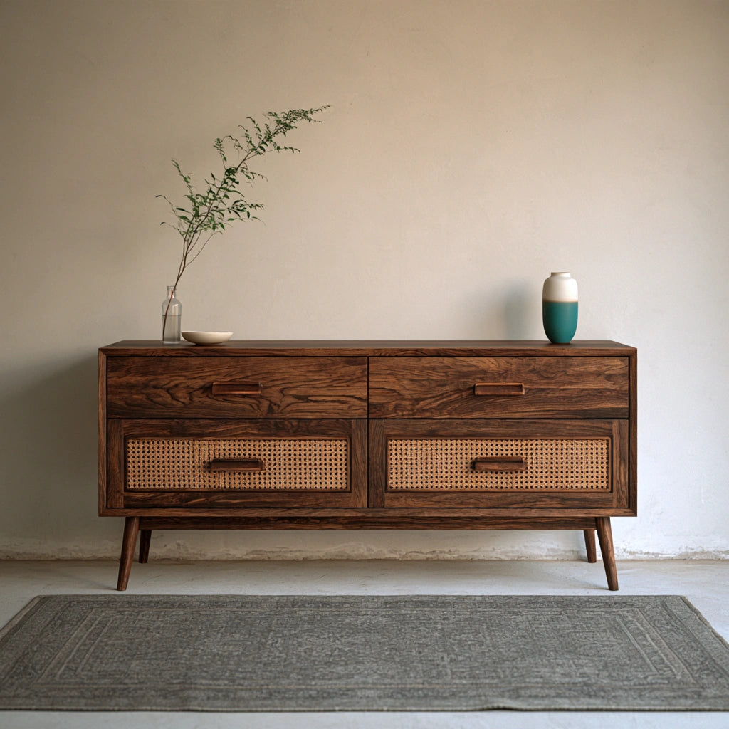 Ladekast van hout met eikenlook, kleur lichtbruin